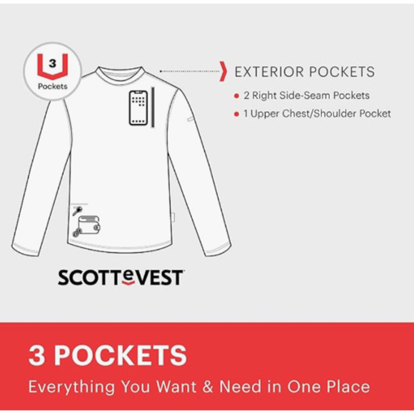 SCOTTeVEST XL Shirt Men Red Pullover TEC Performance Activewear Breathable Long - Picture 2 of 15
